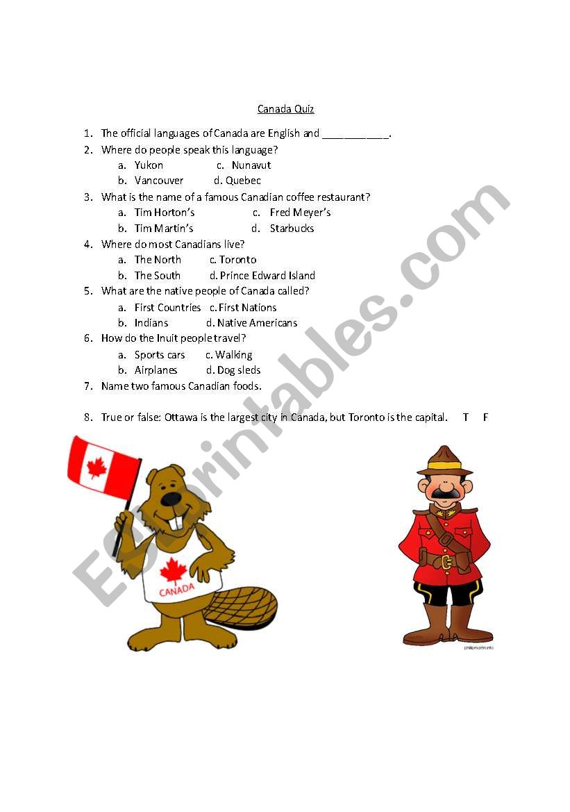 Canada Intro Quiz worksheet