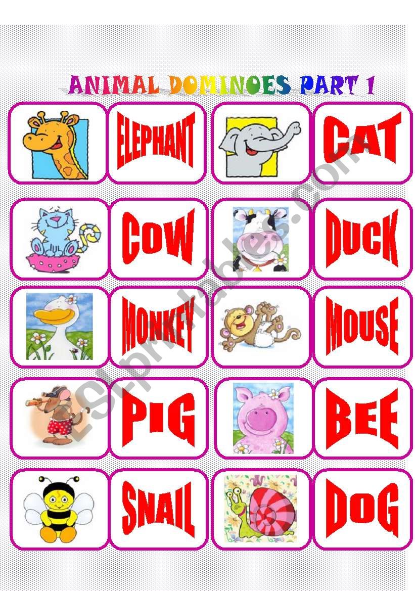 ANIMAL DOMINOES PART 1 worksheet