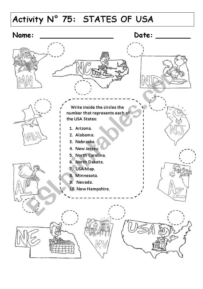 STATES OF USA worksheet