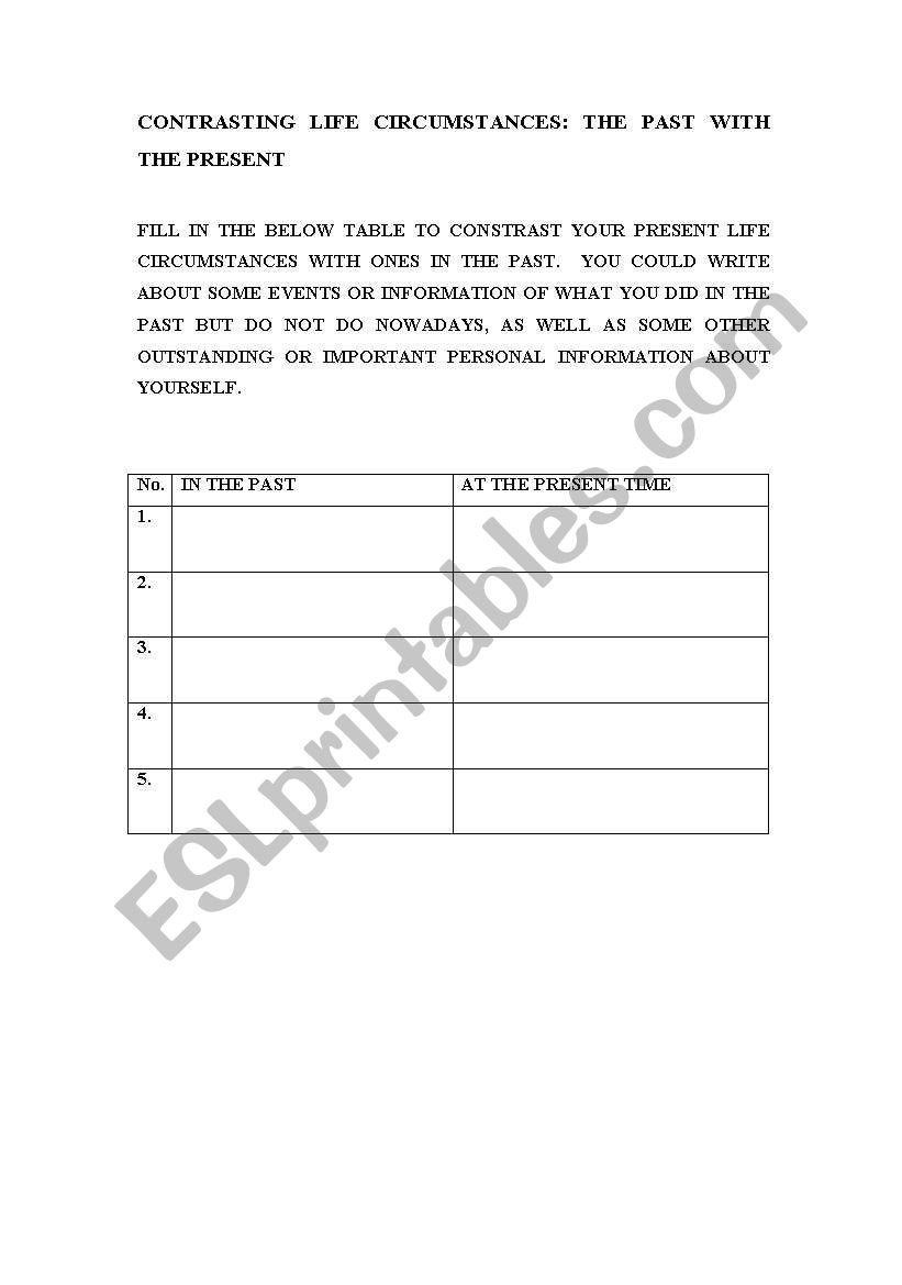 Present and Past Actions worksheet