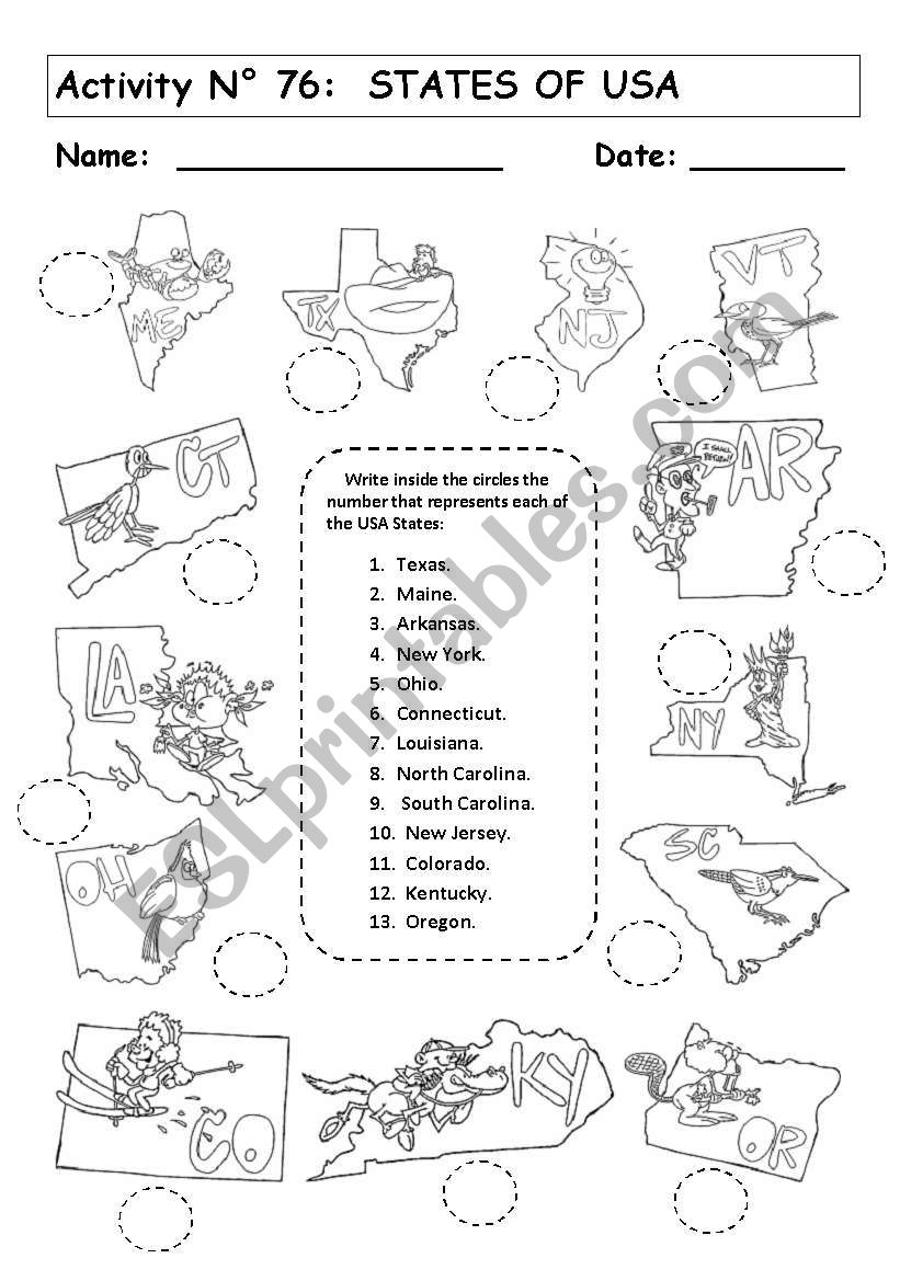 STATES OF USA worksheet