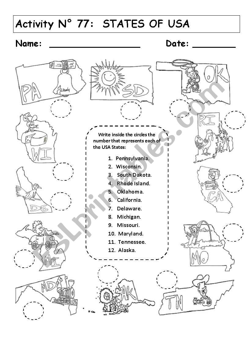 STATES OF USA worksheet