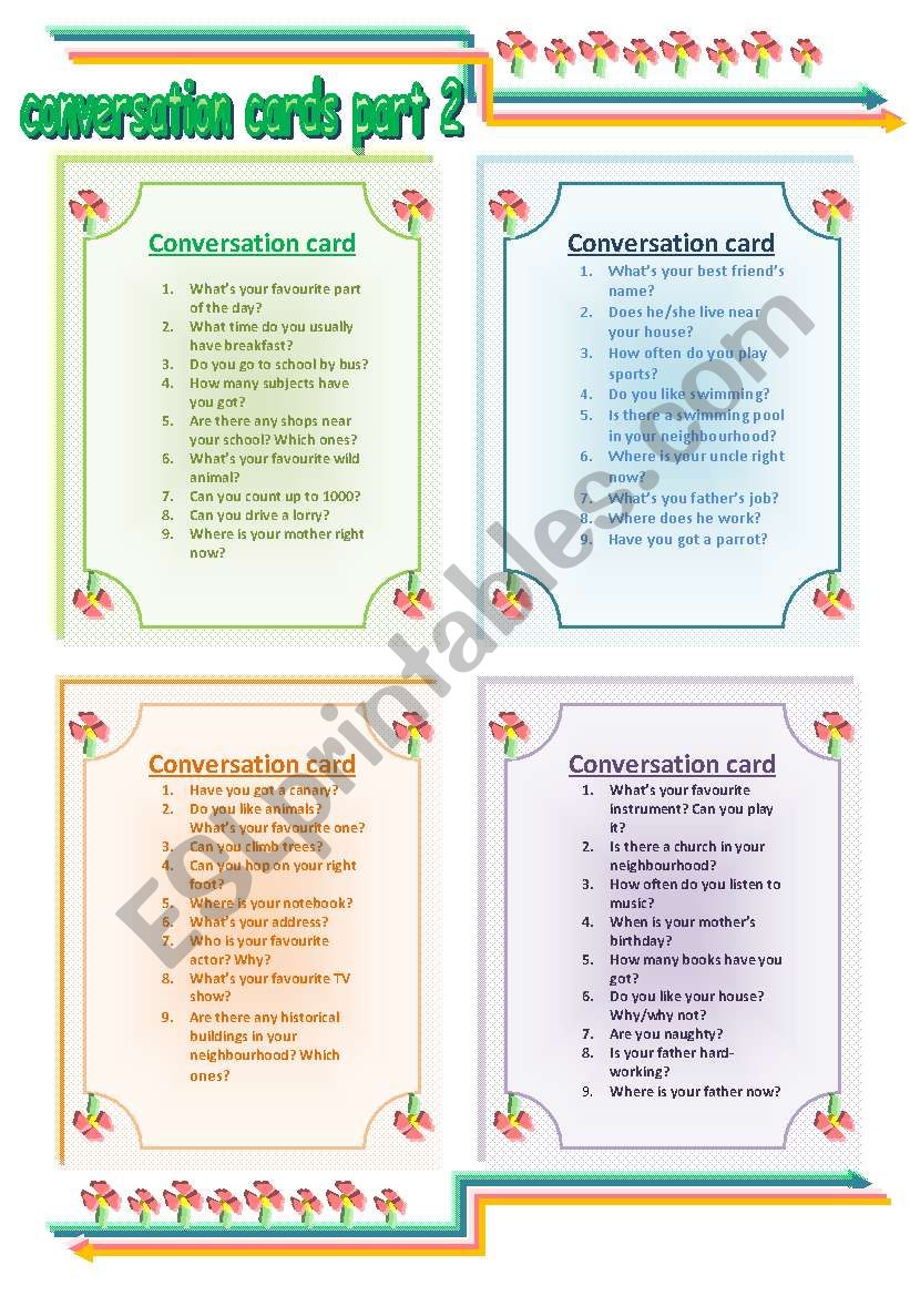 CONVERSATION CARDS part 1 worksheet