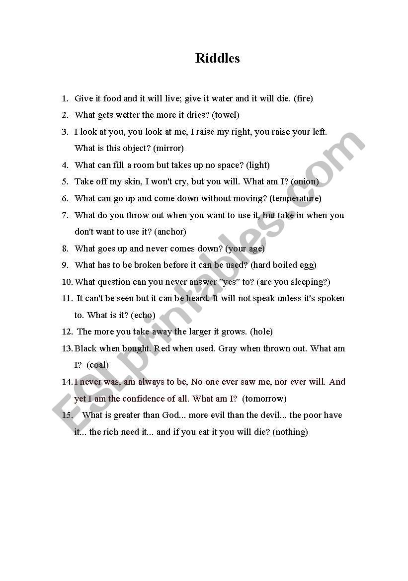 Riddles worksheet