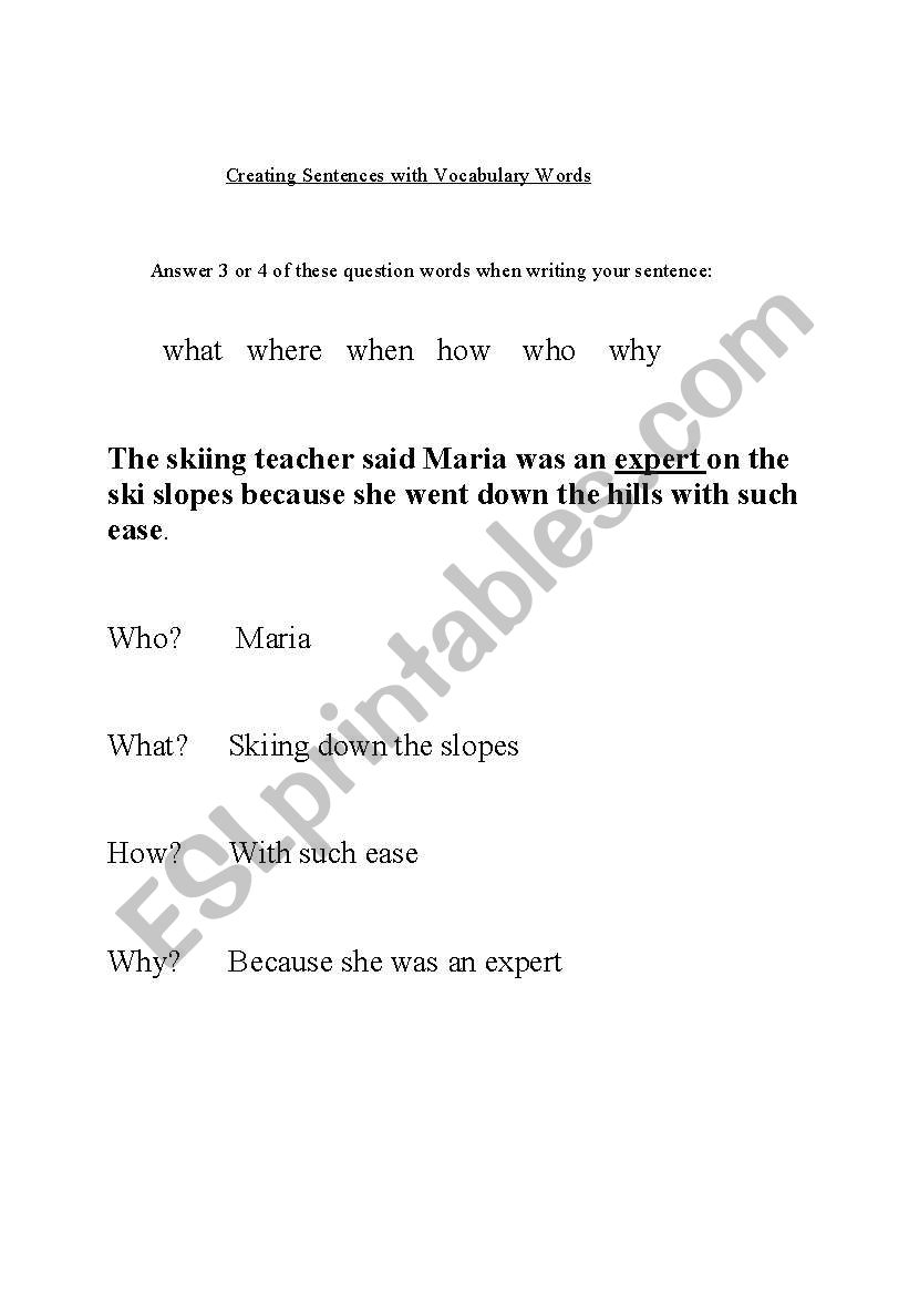 Writing Vocabulary Sentences worksheet