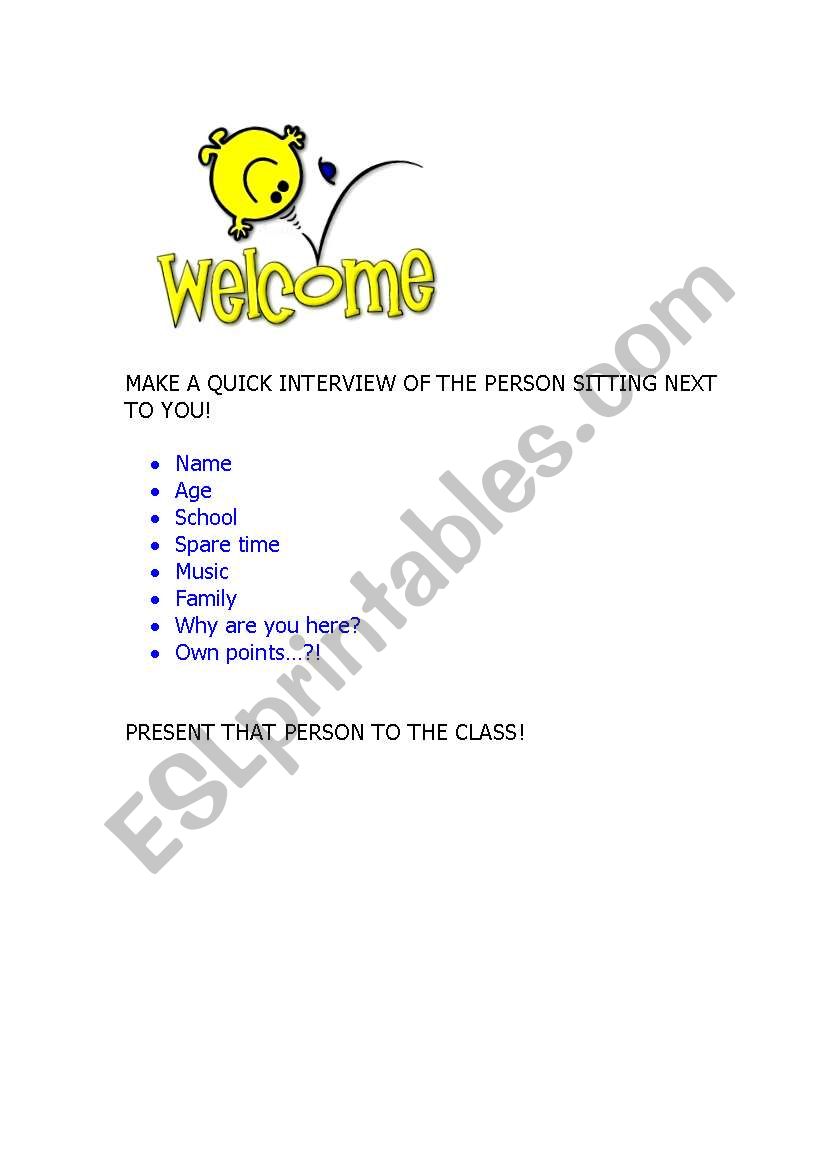 Welcome worksheet