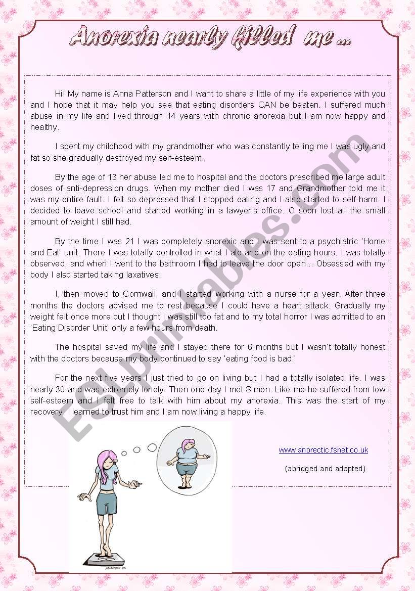 ANOREXIA - a true story worksheet