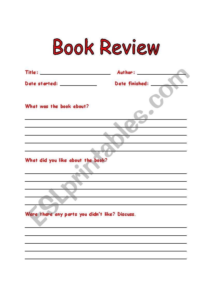 book review worksheet
