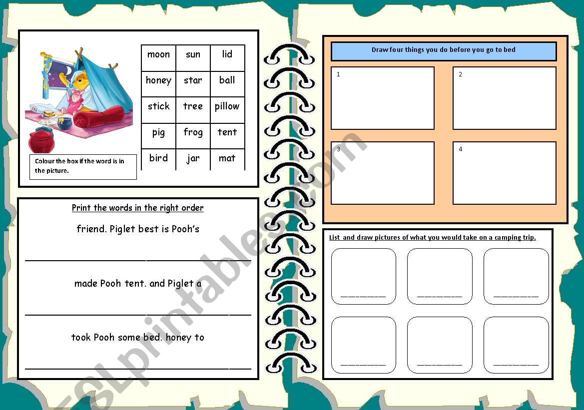 Pooh andPiglet go camping. worksheet