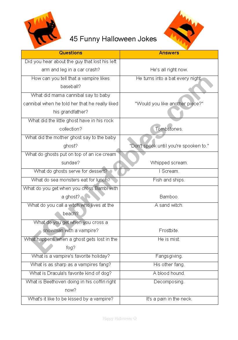 Halloween Jokes worksheet