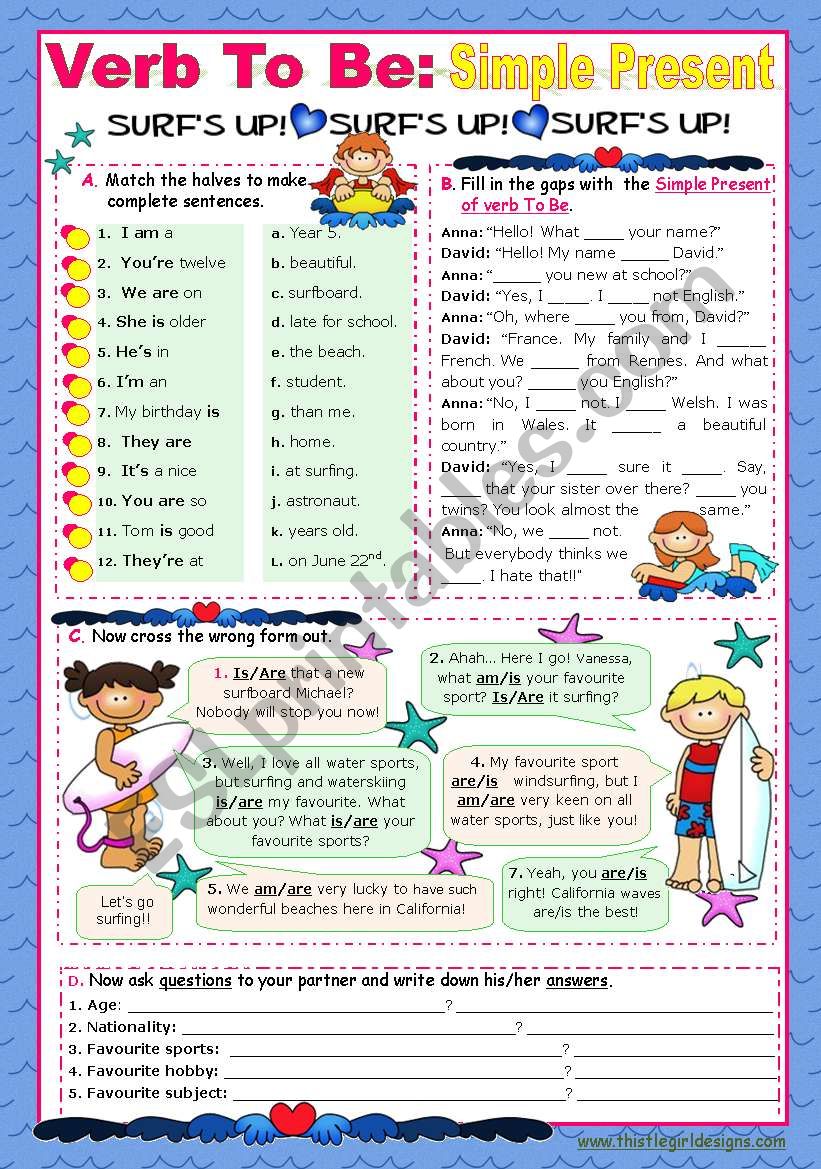 Verb To Be  -  Simple Present worksheet