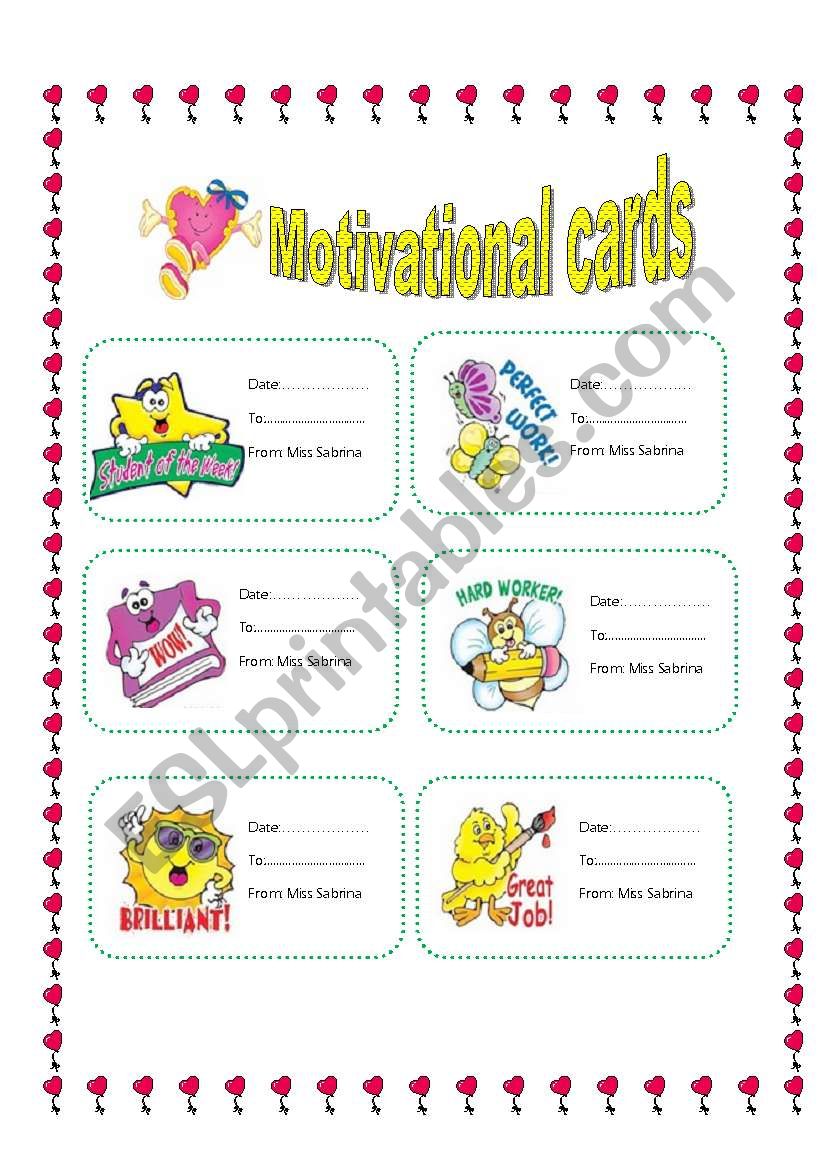 MOTIVATIONAL CARDS worksheet