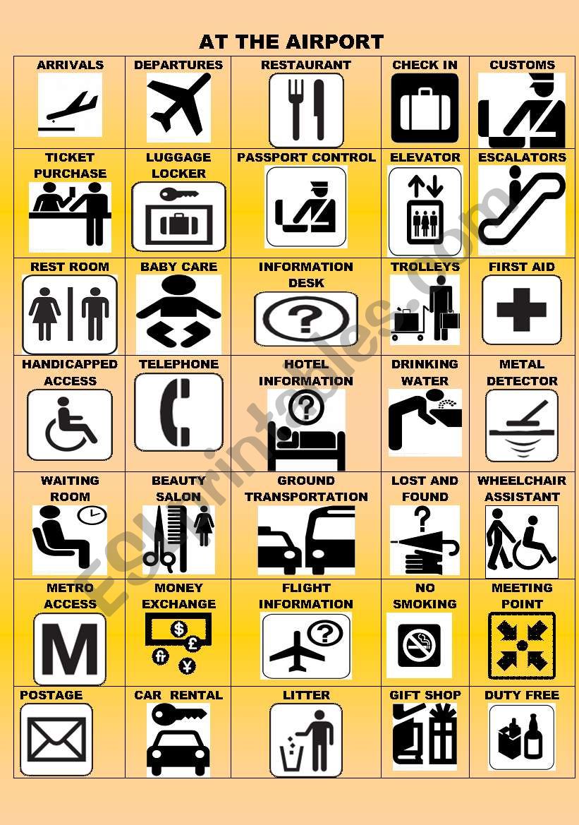 AT THE AIRPORT/SIGNS/PICTIONARY