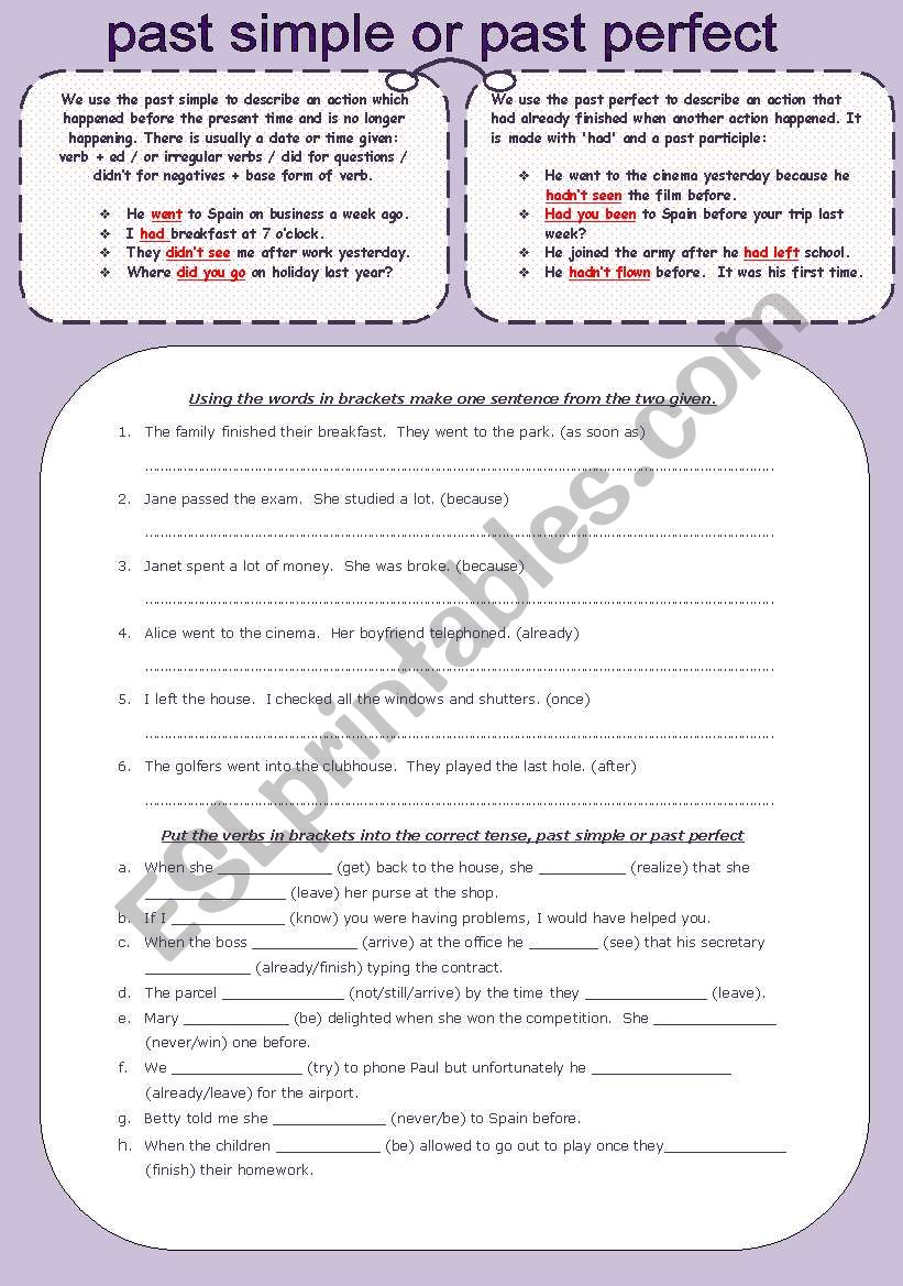 PAST SIMPLE or PAST PERFECT worksheet
