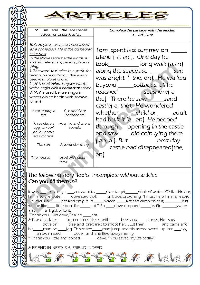 Articles worksheet