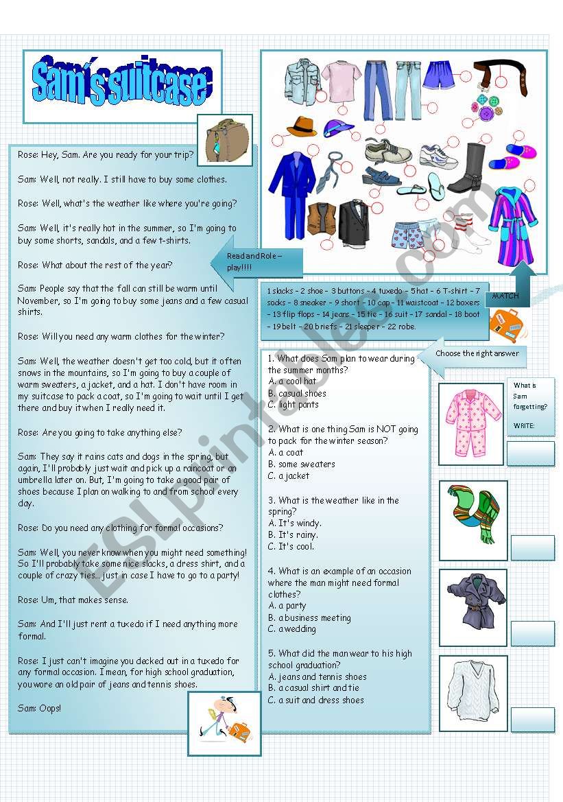 SamÂ´s suitcase worksheet