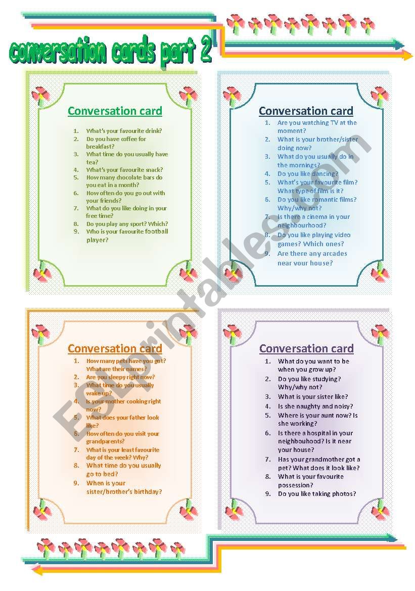 CONVERSATION CARDS part 2 worksheet