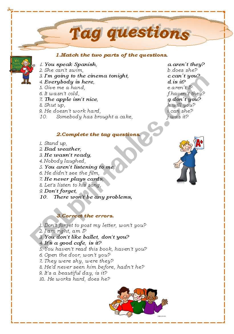 tag question  worksheet