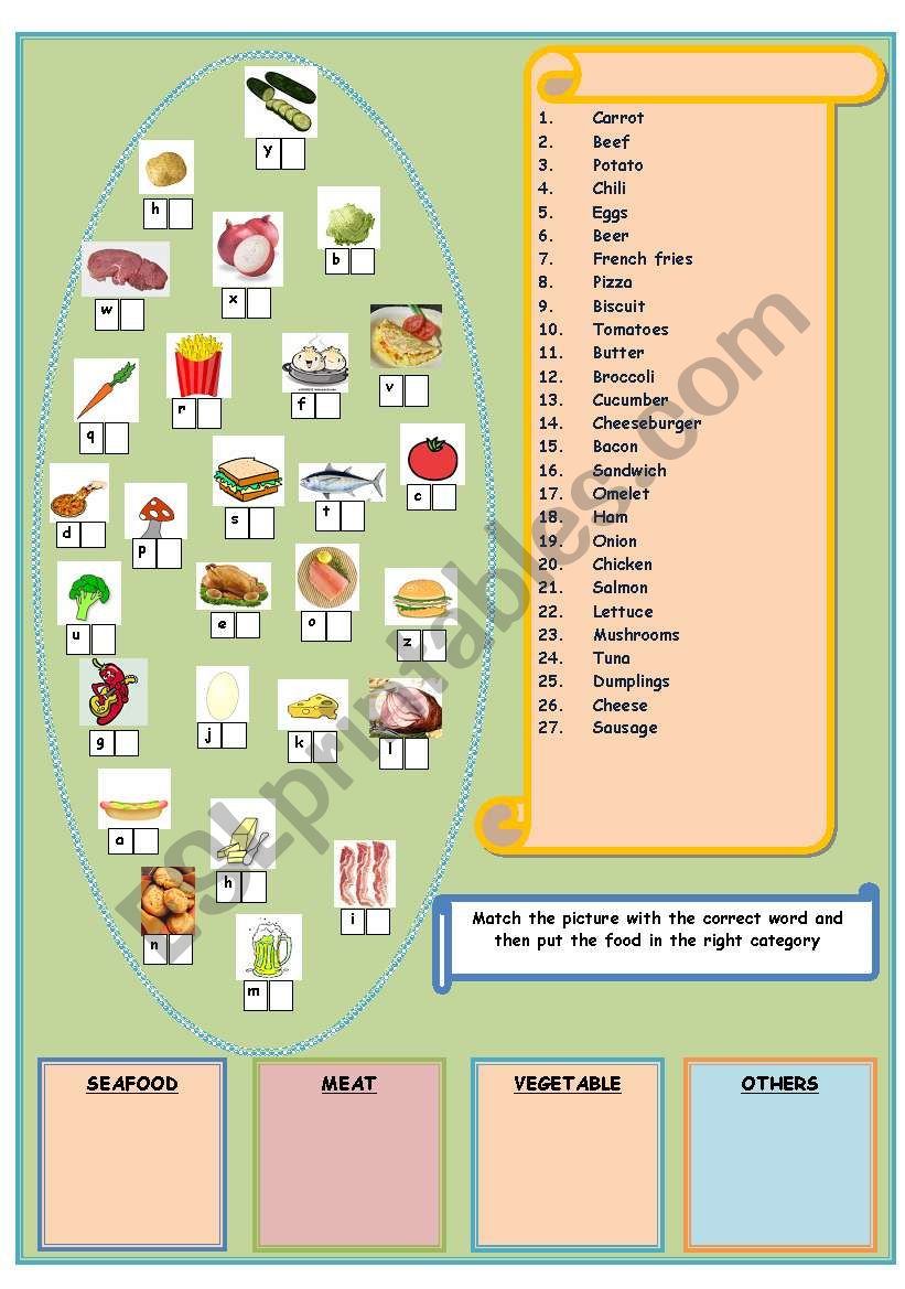 Food: Vocabulary Matching worksheet
