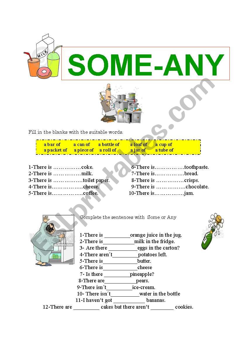 some - any worksheet