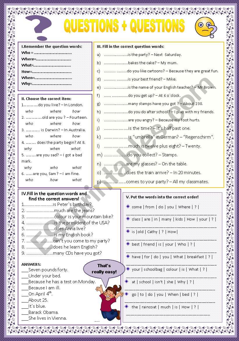 Question words worksheet