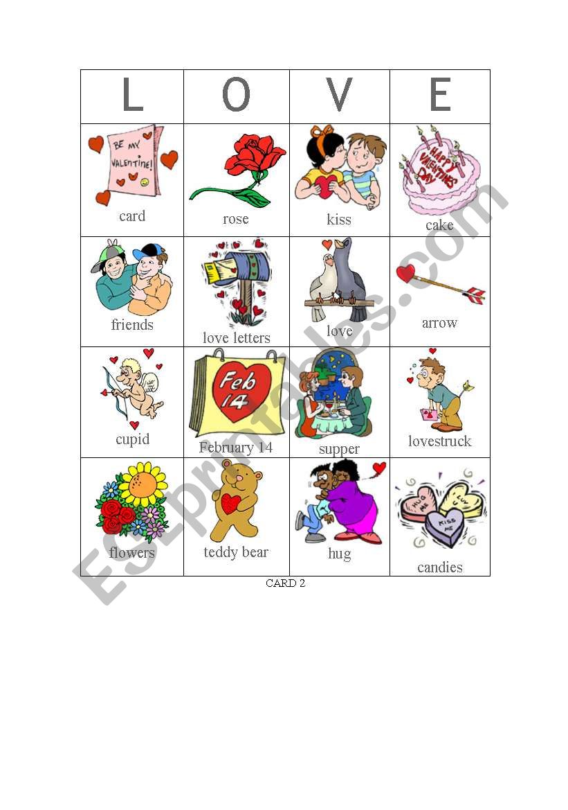 Valentine bingo - Card 2 worksheet