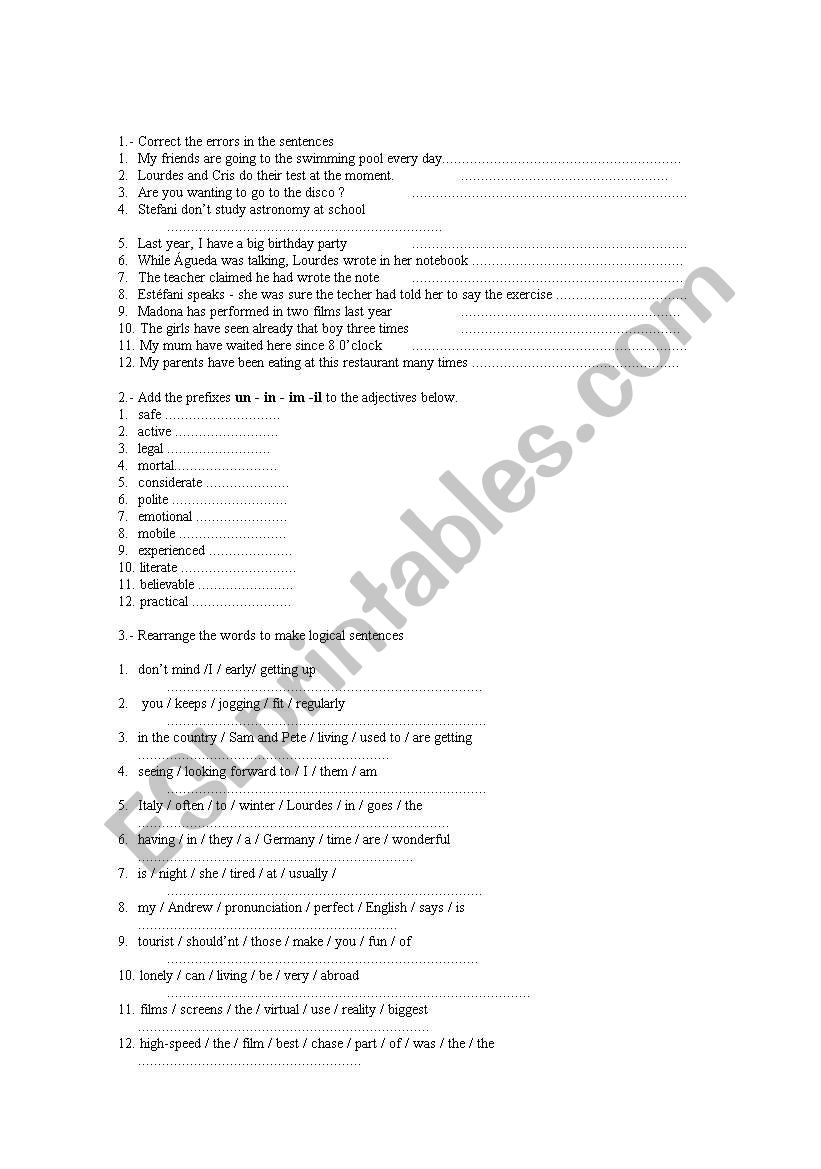 exam for bachillerato  worksheet