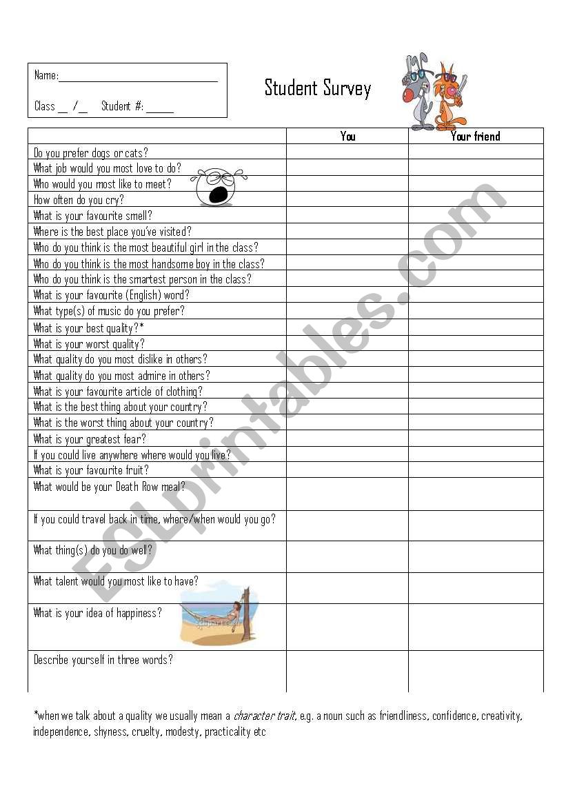 Student Survey worksheet