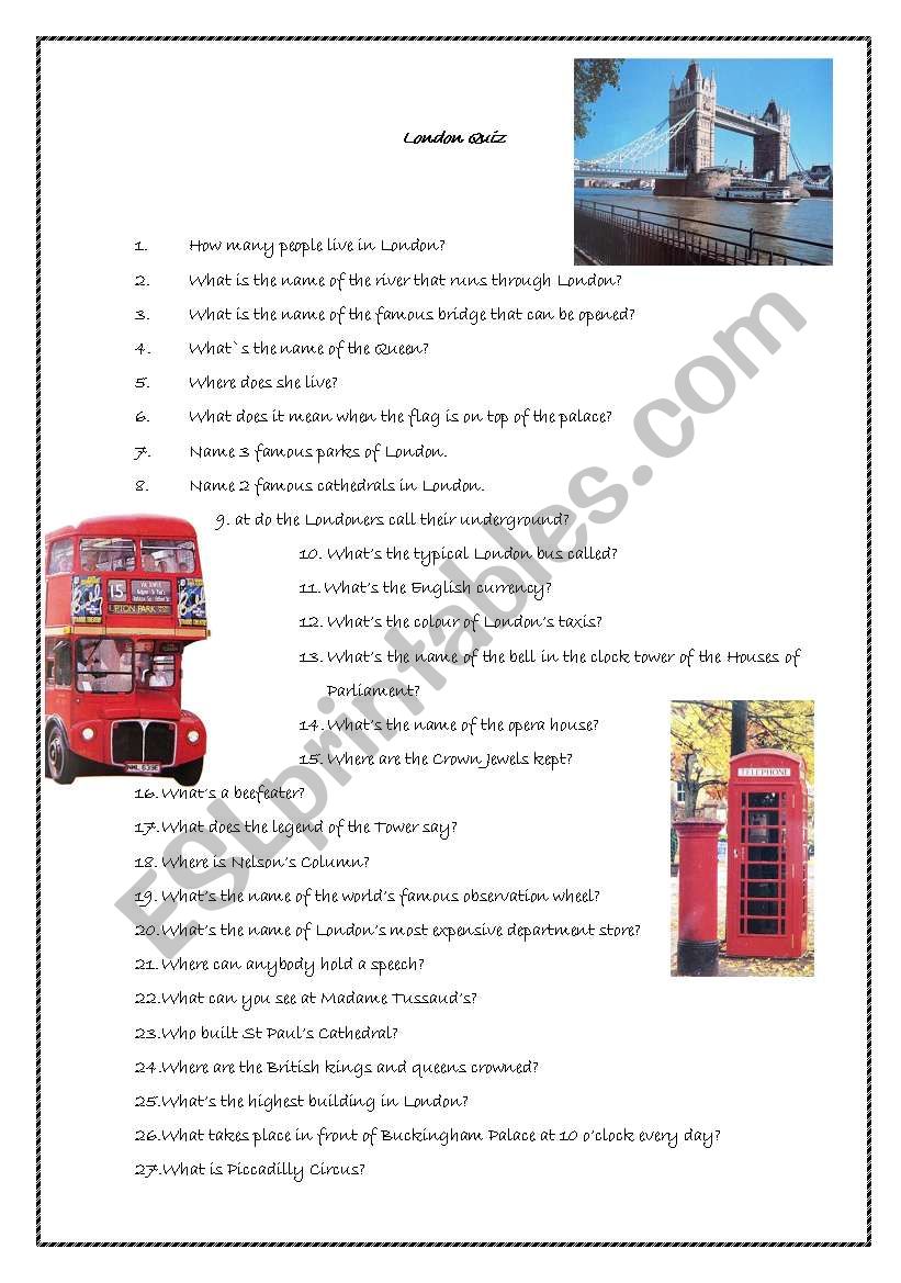 London Quiz worksheet
