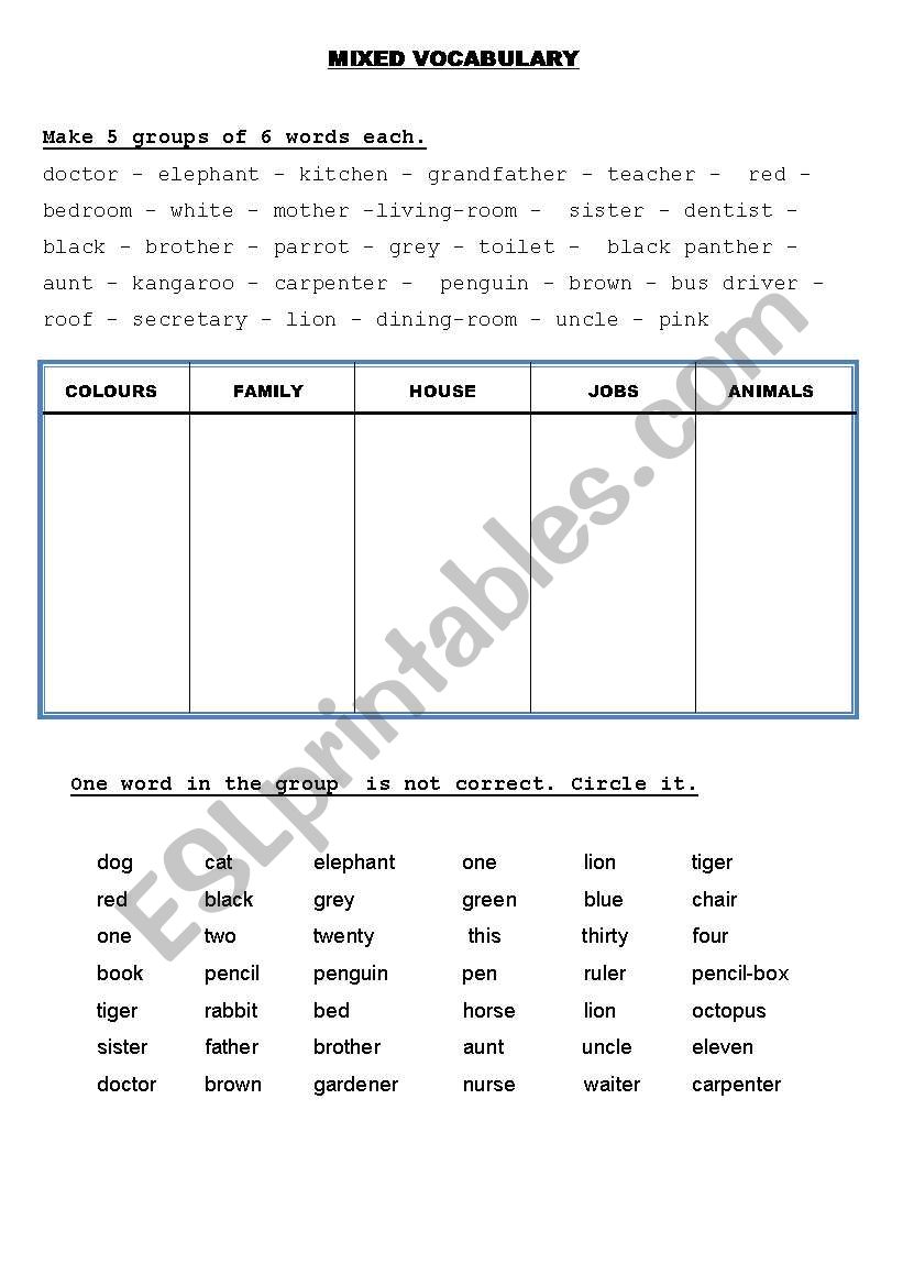 MIXED VOCABULARY worksheet