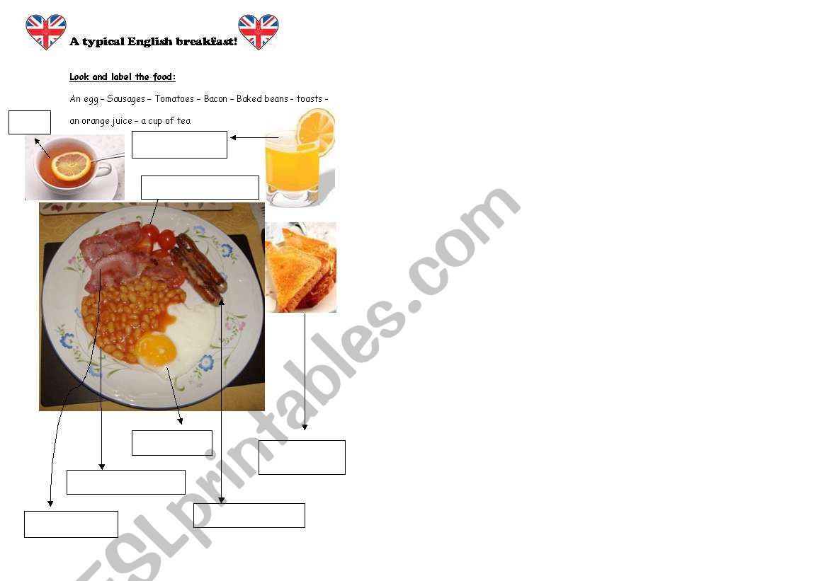 A typical English breakfast worksheet