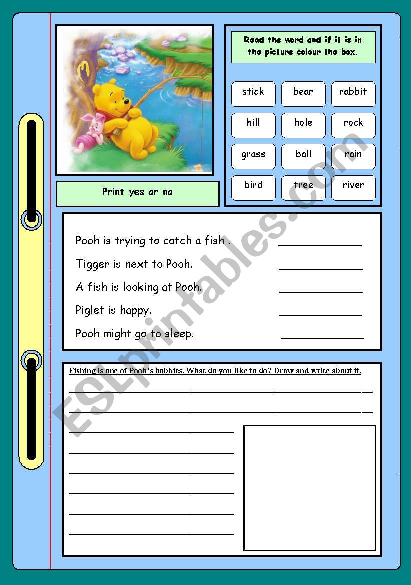 Pooh goes fishing worksheet