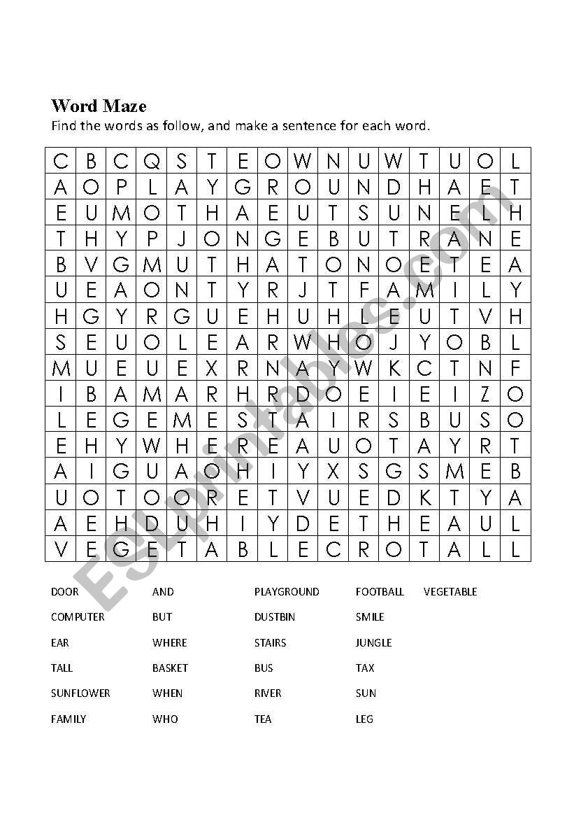 word maze / making sentences worksheet