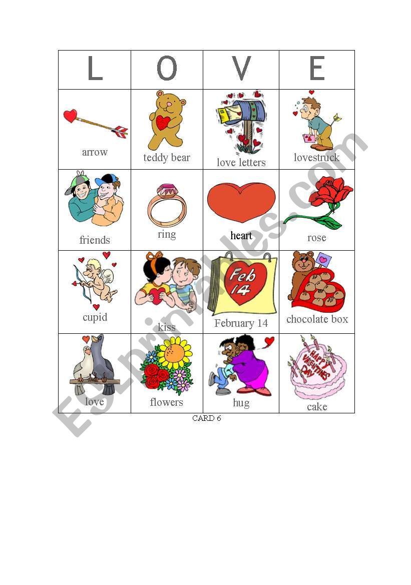 Valentine bingo - Card 6 worksheet