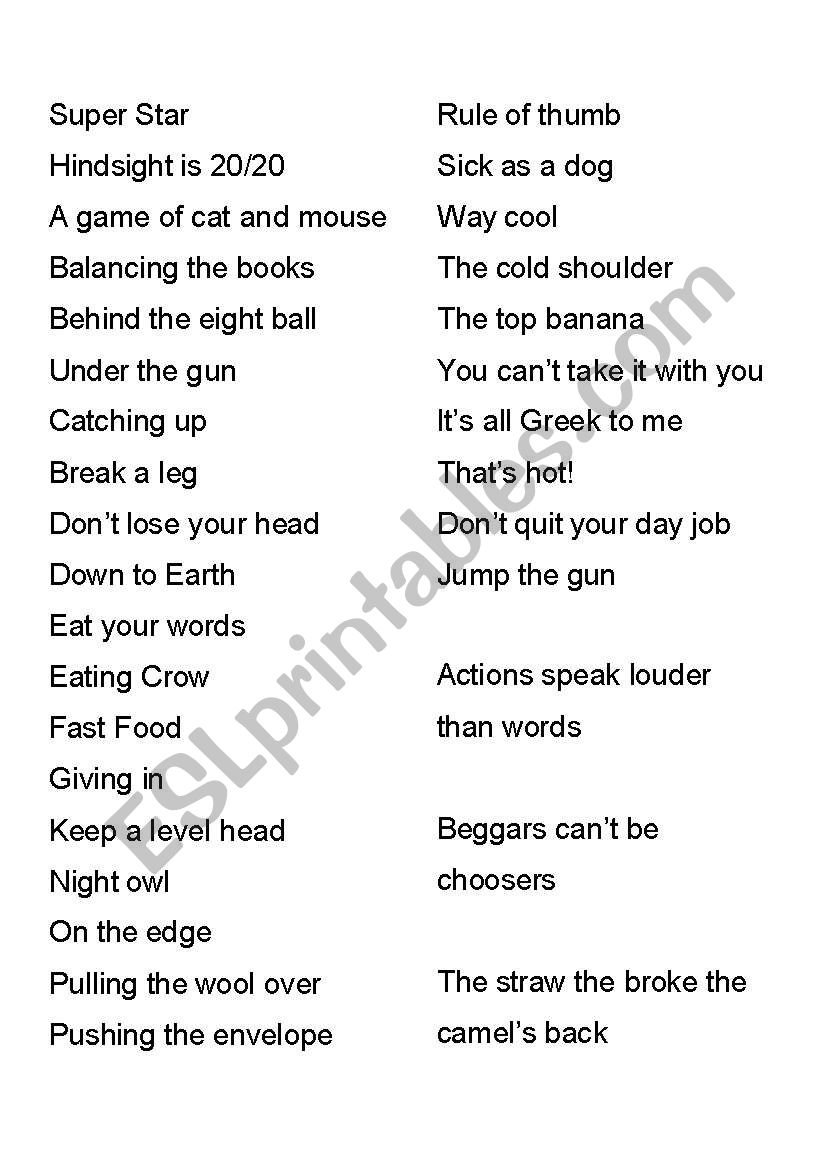Idioms worksheet Idioms worksheet
