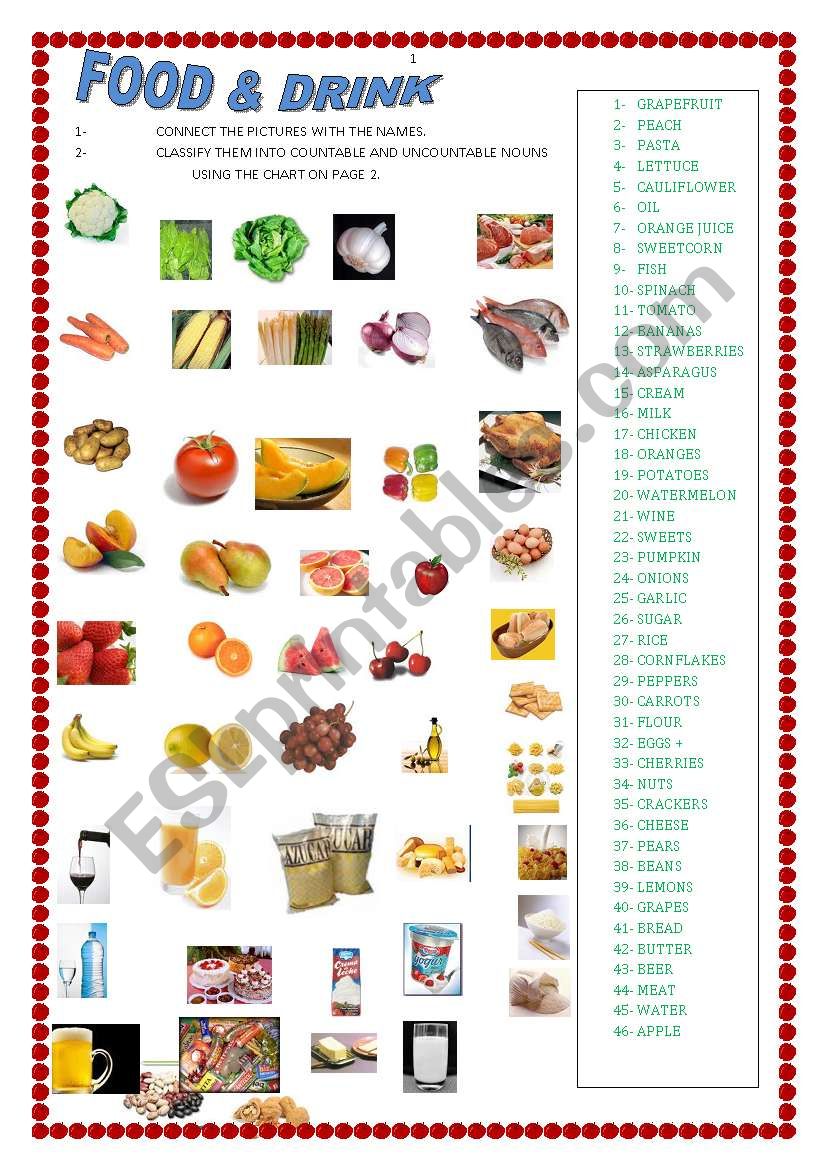 FOOD & DRINKS & PLURAS worksheet