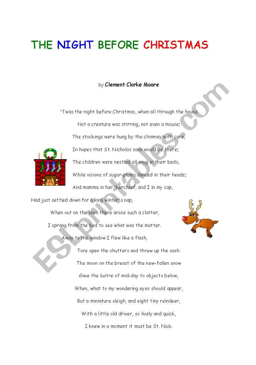 The night before christmas worksheet