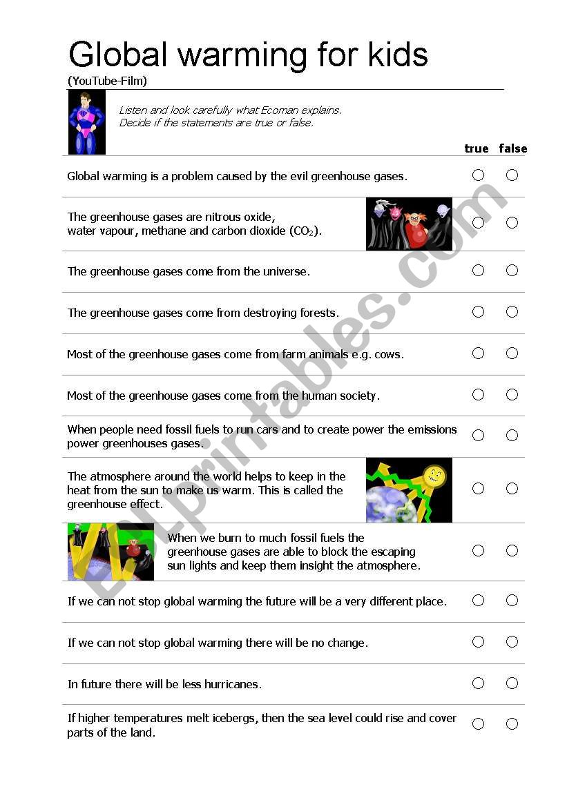 Global warming for kids worksheet