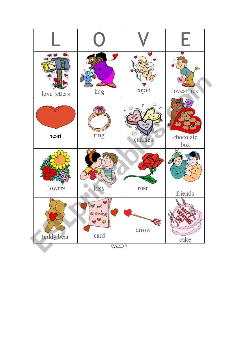 Valentine bingo - Card 7 worksheet