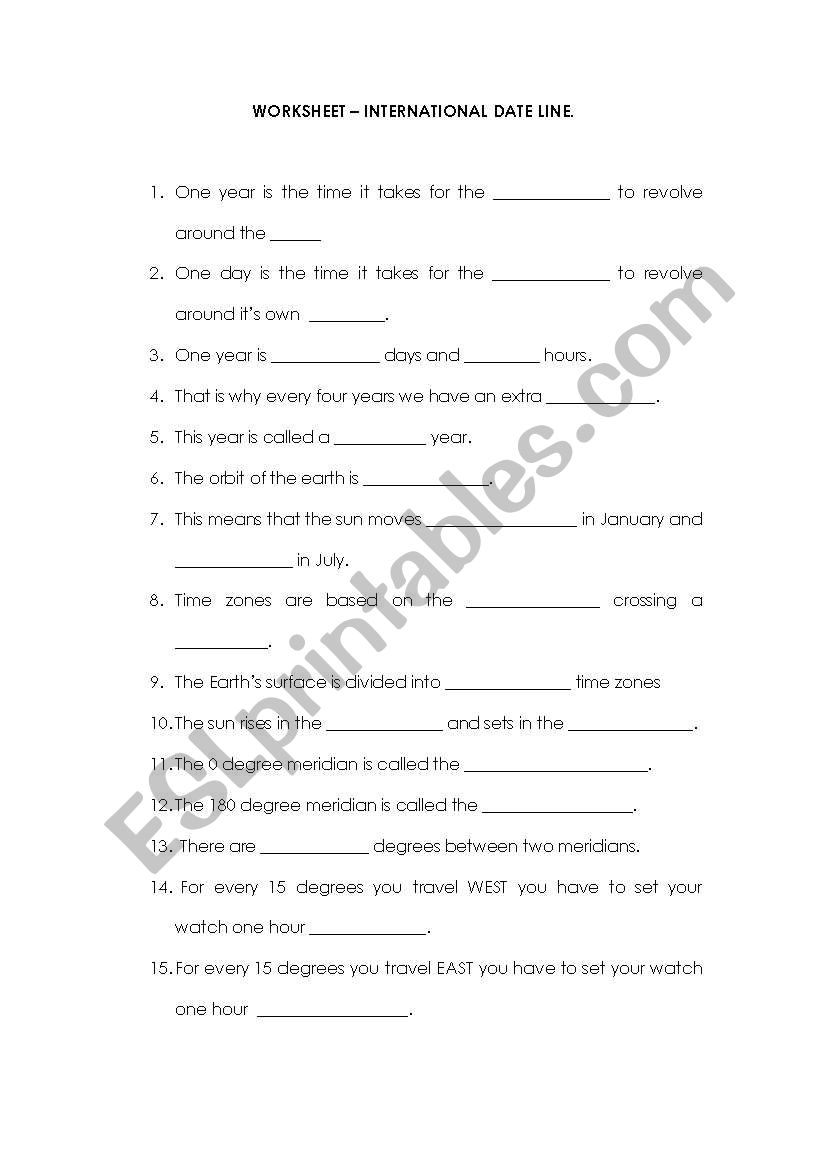 International Date Line worksheet