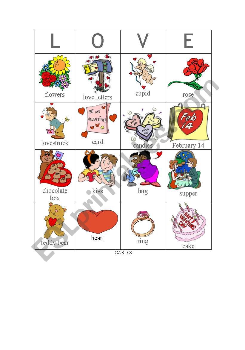 Valentine bingo - Card 8 worksheet
