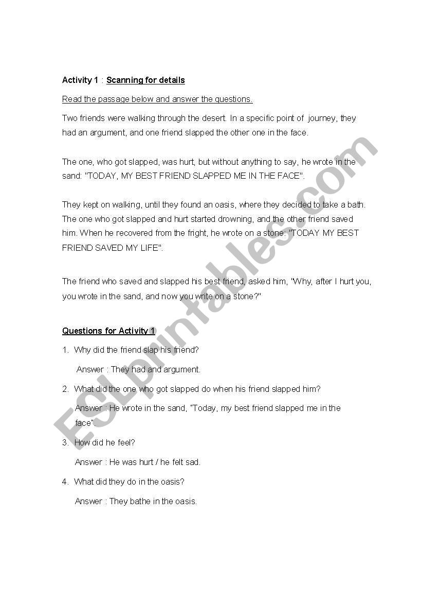 an aspiring story worksheet