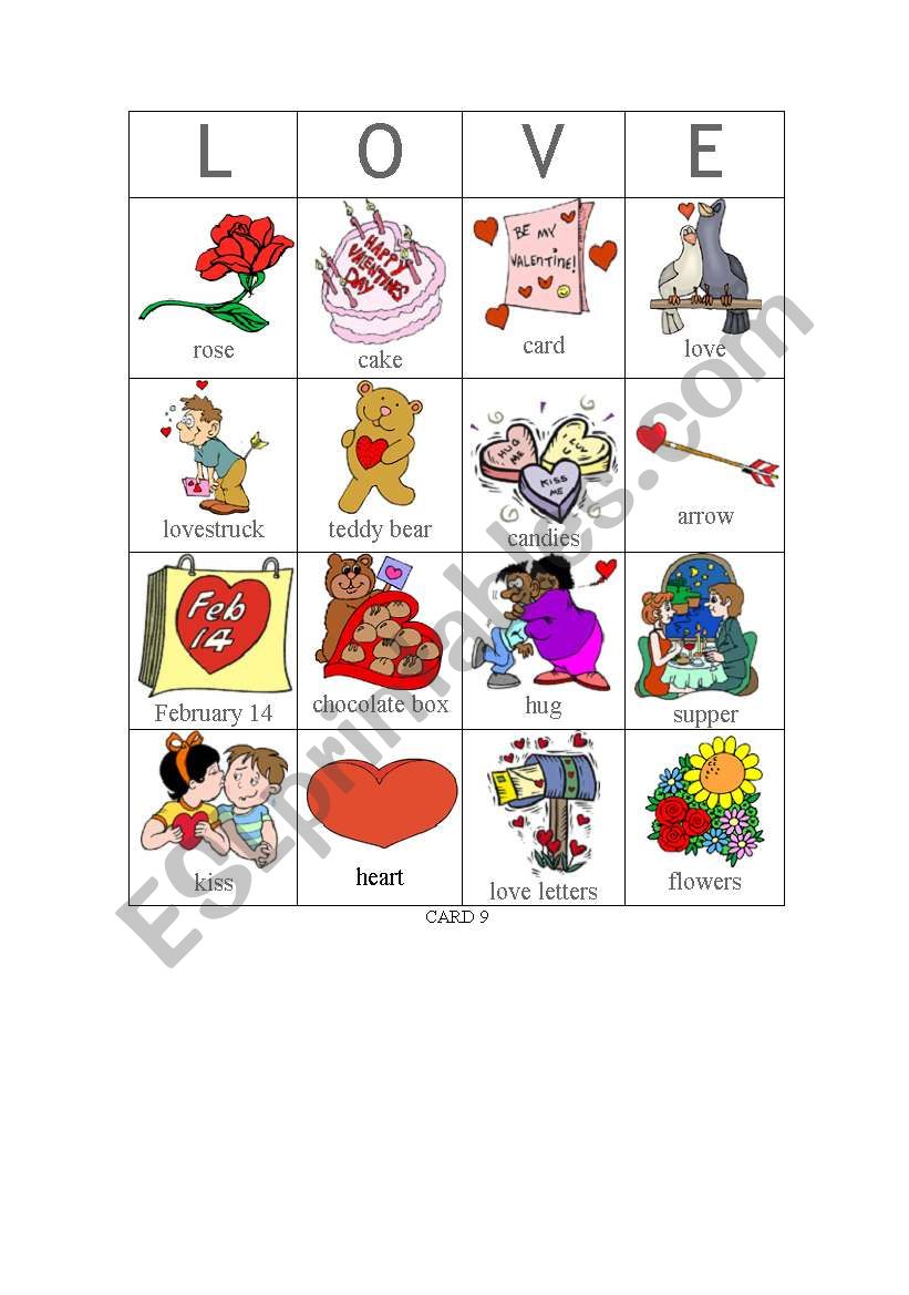 Valentine bingo - Card 9 worksheet