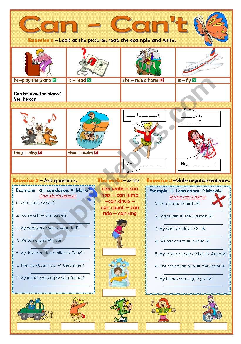 Can - Cant Worksheet worksheet