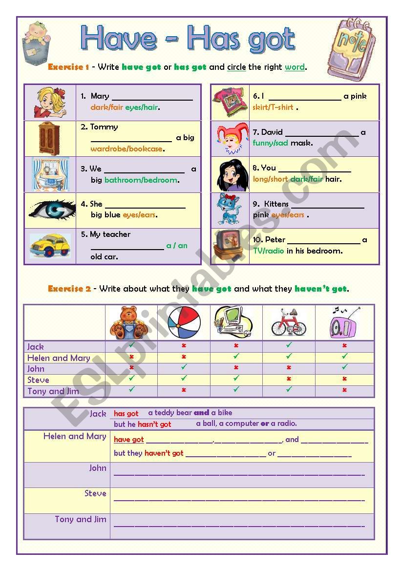 Have - has got worksheet