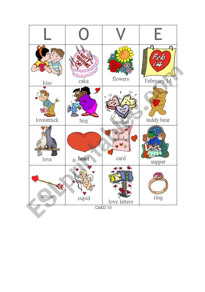Valentine bingo - Card 10 worksheet