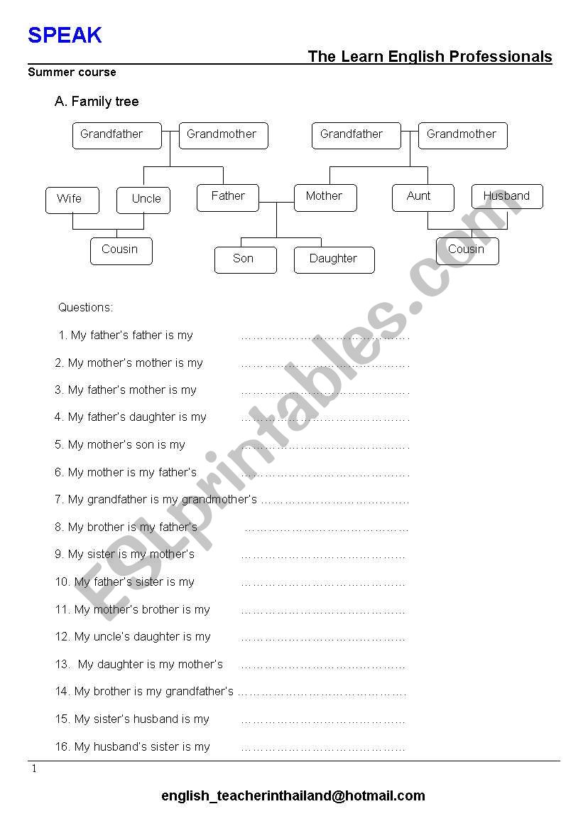 Family Tree worksheet