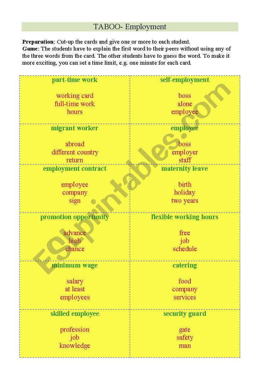 Employment worksheet