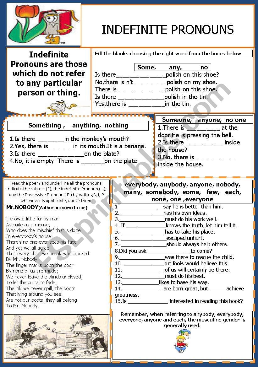 Indefinite Pronouns Worksheet For Grade 5