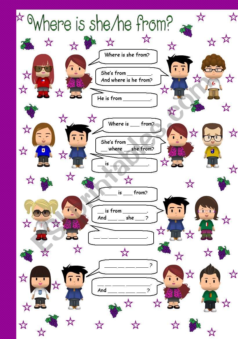 where is he/she from? 2/4 worksheet